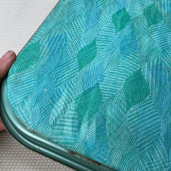 Vintage 1950s Teal Folding Stadium Chair w/ Aqua Mod Print Cushion - Picture 7 of 7